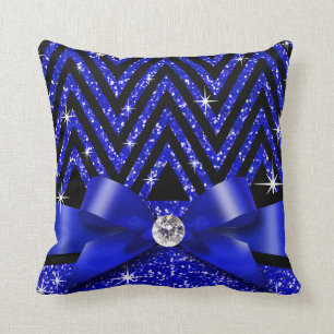 Glitter Chevron Bling Diamond Bow safir Kudde