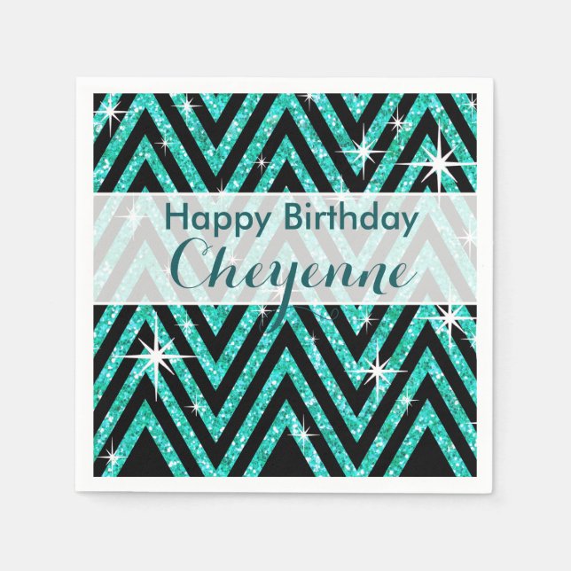 Glitter Chevron Bling Glam | teal Pappersservett (Framsidan)