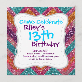Glitter Chevron Rosa Lila Orange Teal Inbjudningar