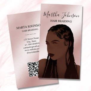 Glitter Chic Afro American Braids Braiding QR Code Visitkort