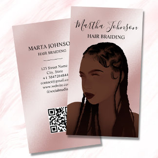 Glitter Chic Afro American Braids Braiding QR Code Visitkort