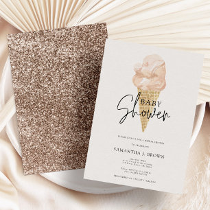 Glitter Chic Watercolor Ice Cream Baby Shower Inbjudningar