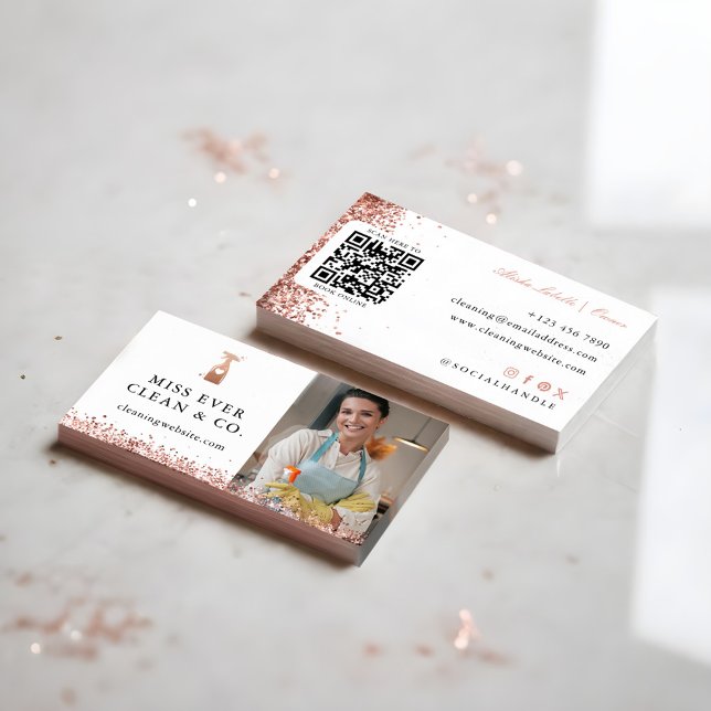 Glitter Cleaning & Städservice Foto och QR-kod Visitkort (Glitter Cleaning & Maid Services Photo And Qr Code Business Card)
