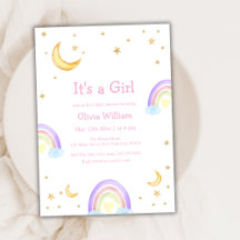 Glitter Colorful Rainbow Måne Star Baby Shower