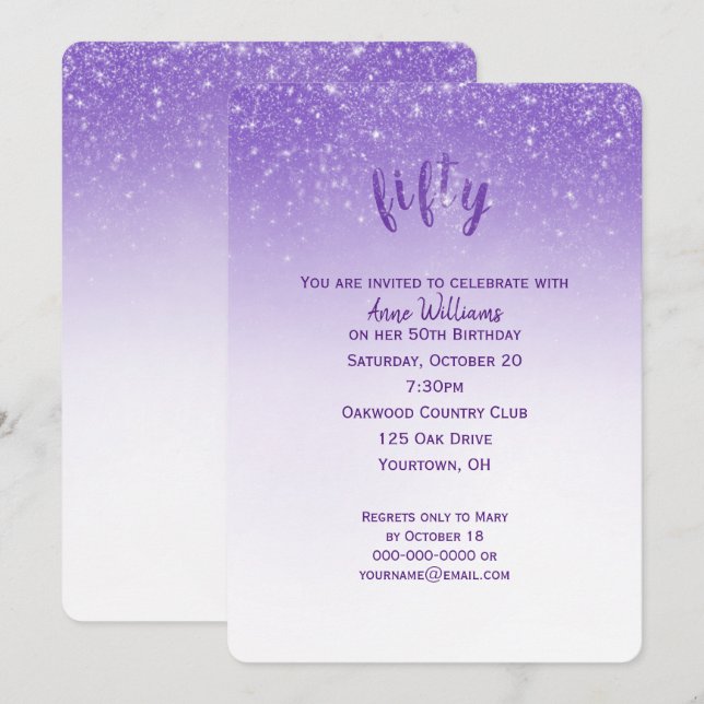 Glitter Confetti 50:e Födelsedagsfesten Inbjudningar (Fram/baksida)