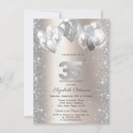Glitter Confetti Balloons Champagne-35en födelseda Inbjudningar