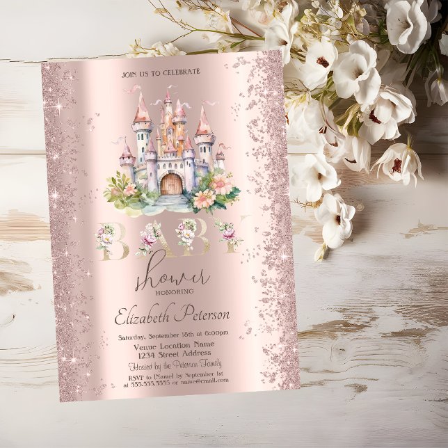 Glitter Confetti Blommigt Castle Baby Shower Inbjudningar (Skapare uppladdad)