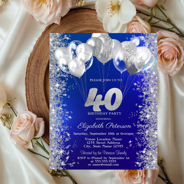 Glitter Confetti Bubons Navy Blue 40 Birthday Inbjudningar (Skapare uppladdad)