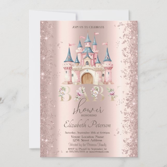 Glitter Confetti Frame Chic Castle Baby Shower Inbjudningar (Framsida)