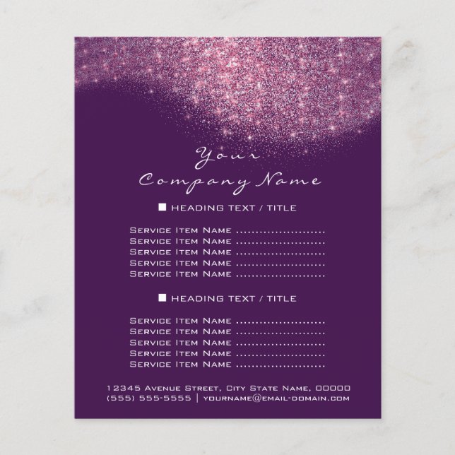Glitter Confetti-priser Flyer Lila Rosa (Framsidan)