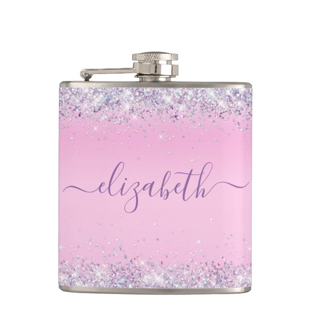 Glitter Confetti Rosa Personlig Fickplunta (Framsidan)