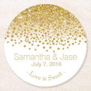 Glitter Confetti Shower Party guld vit Underlägg Papper Rund