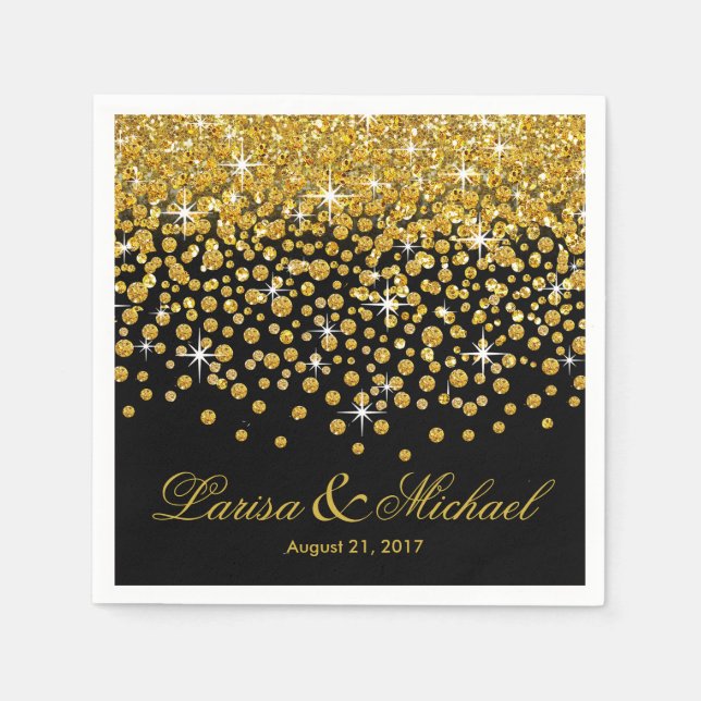 Glitter Confetti Shower | Svartvit guld Pappersservett (Framsidan)