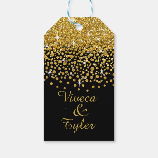 Glitter Confetti Shower | Svartvit guld Presentetikett (Framsidan)