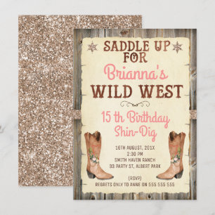 Glitter Cowgirl-Vilda western Birthday-inbjudan Inbjudningar