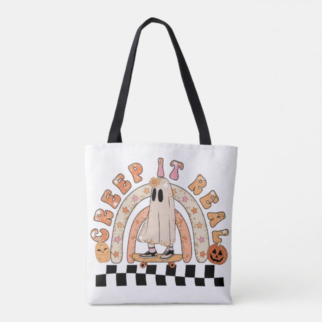 Glitter Creep it Real Halloween Tote Bag Tygkasse (Baksida)