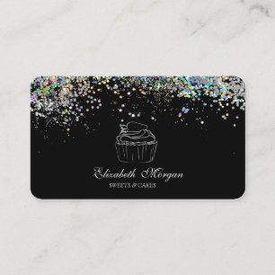 Glitter Cupcake Färgglad Konfetti, Svart Visitkort