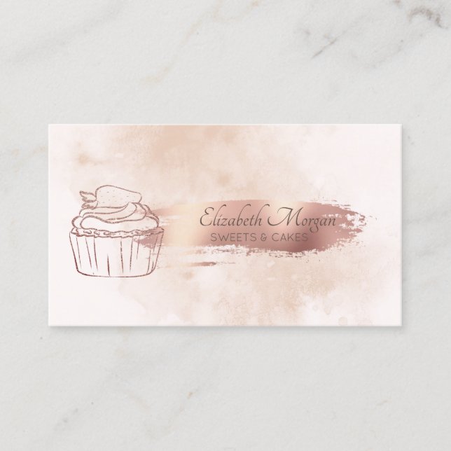 Glitter Cupcake Vattenfärg Penseldrag Visitkort (Framsida)