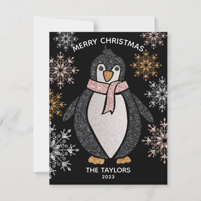 Glitter Cute Penguin-julfamiljen Kort (Framsida)
