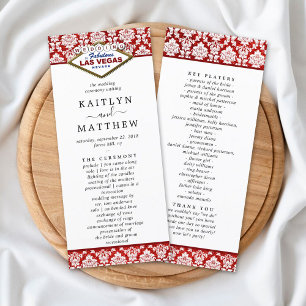 Glitter Damask Las Vegas Bröllopsprogram Reklamkort