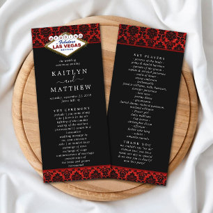 Glitter Damask Las Vegas Bröllopsprogram Reklamkort