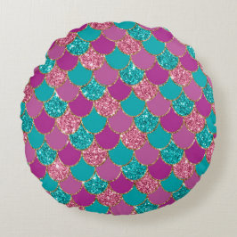 Glitter-design för färgstark Sjöjungfru Rund Kudde