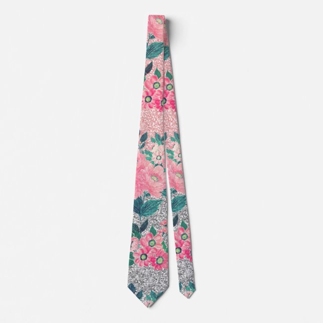 Glitter design för Girly Blommigt & Rosa Silver Om Slips (Framsida)