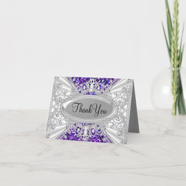 Glitter & Diamant Tiara Lila Tacksamhetskort Tack Kort (Framsida)