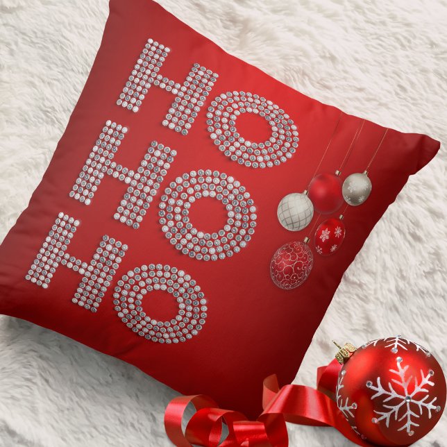 Glitter Diamond Ho Ho Ho on Red Kudde (Skapare uppladdad)