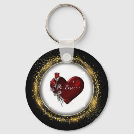 Glitter Diamond och Guld Valentine Hjärtnyckelring Nyckelring