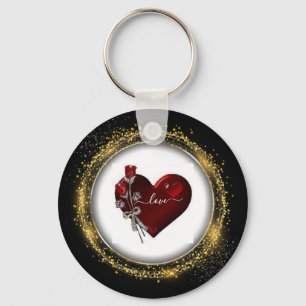 Glitter Diamond och Guld Valentine Hjärtnyckelring Nyckelring
