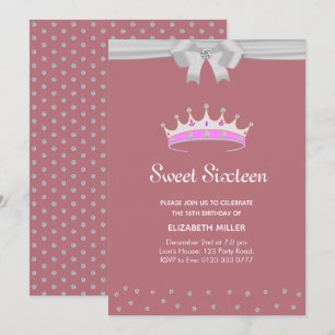 Glitter Diamond Sweet Sixteen på roséguld Inbjudningar