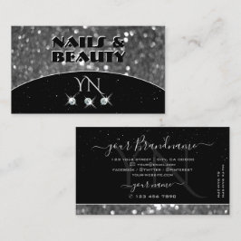 Glitter Diamonds Monogram, svart och Silver Gnistr Visitkort