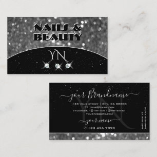 Glitter Diamonds Monogram, svart och Silver Gnistr Visitkort