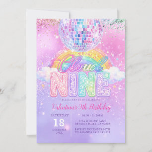 Glitter Disco Boll Pastell Cloud Nine Födelsedag Inbjudningar