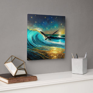 Glitter Divergent Ocean Vinkarare Fyrkantig Klocka