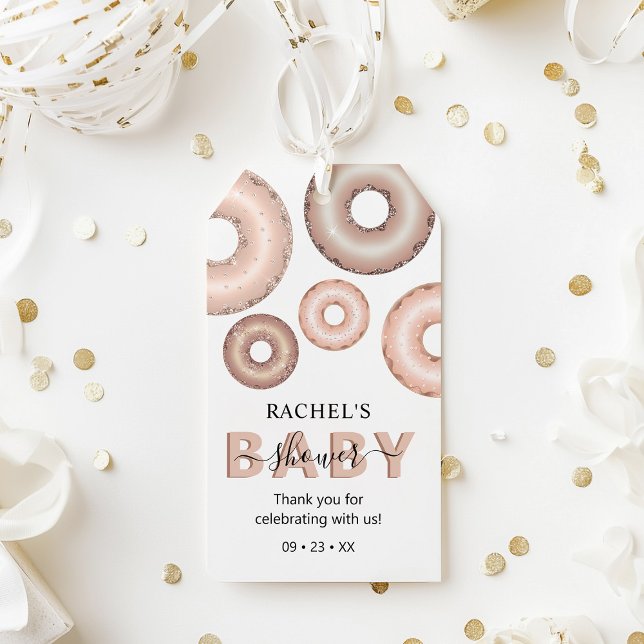 Glitter Donut Baby Sprinkle Girl Baby Shower Presentetikett (Skapare uppladdad)