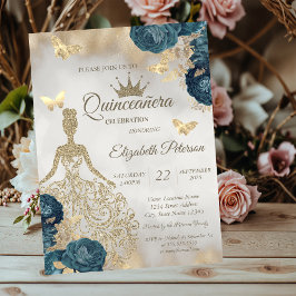 Glitter Dress,Butterfly Green Roses 15th Birthday Inbjudningar