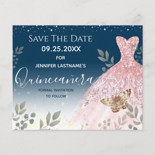 Glitter Dress Butterfly Quinceanera Budget Flyer (Framsidan)