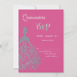 Glitter Dress Fuschia Quinceanera-inbjudan till OS Inbjudningar