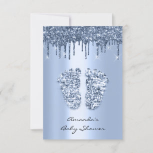 Glitter Dricker Pastel Blue Pojke Shower Feet Feet Inbjudningar