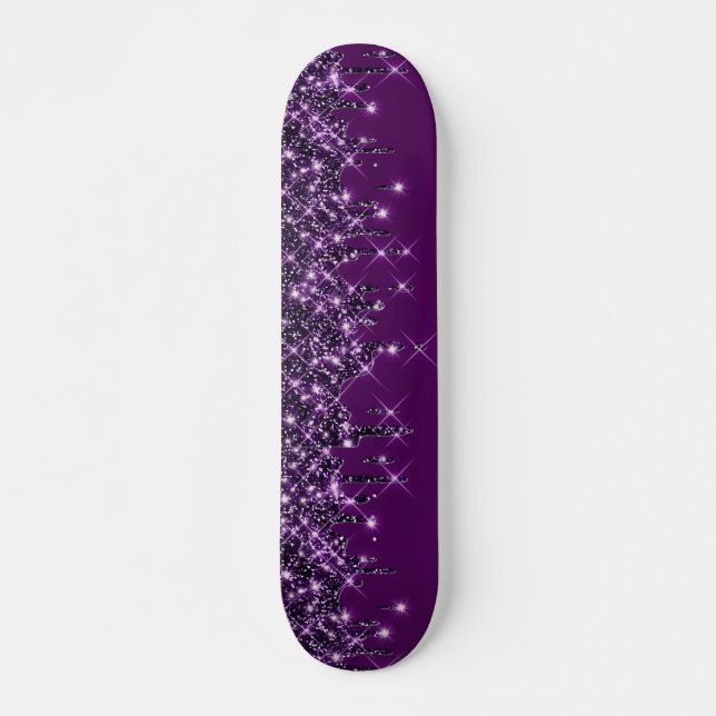 Glitter Dricks Lila Girly Mini Skateboard Bräda 18,5 Cm (Framsida)