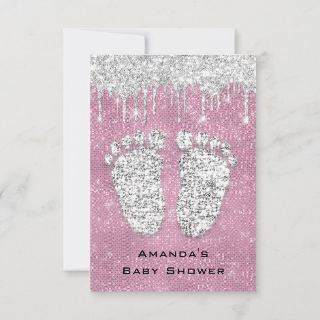 Glitter Dricks Ro Grått Flicka Shower Feet Rosa Inbjudningar (Baksida)