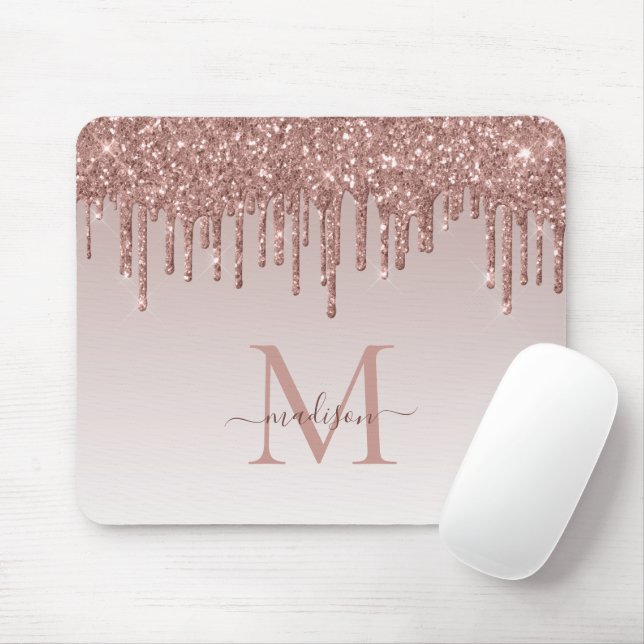 Glitter Dricks Ro Guld Monogram Elegant Script  Musmatta (Med mus)