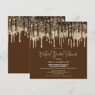 Glitter Drip Guld Brown Virtuell Möhippa Inbjudningar