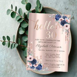Glitter Drip Klänning Blå Blommor 30-årsdag Inbjudningar