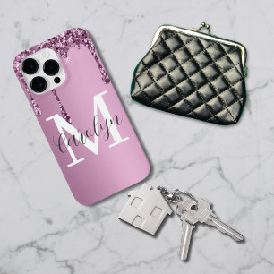 Glitter Drip Ro Girly Rosa Monogram Namn