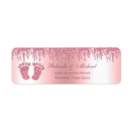 Glitter Drip Rosa Baby Feet Baby Shower Adress Returadress Etikett
