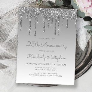Glitter Drip Silver 25-årsjubileums inbjudan