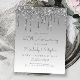 Glitter Drip Silver 25th Anniversary Invitation Vykort